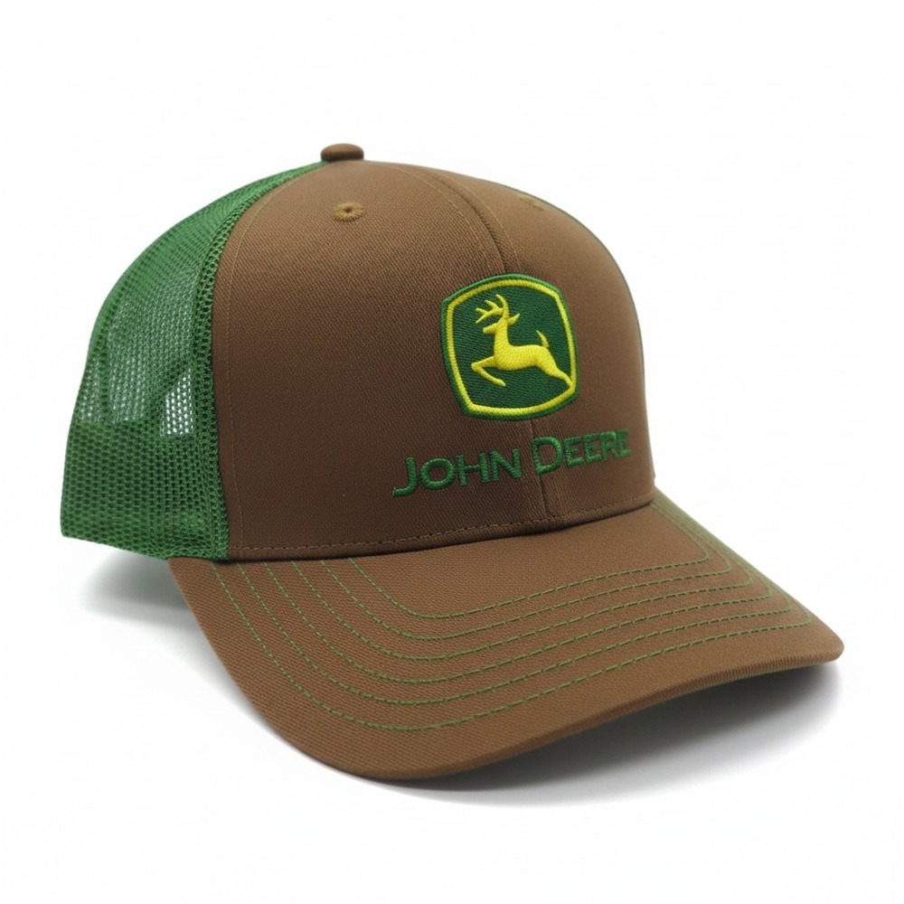 John Deere Mens Brown Green Mesh Trucker Hat Snapback Cap OSFM